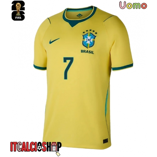 Brasile Vinicius Junior #7 Prima Maglia Mondiali 2026 Manica Corta